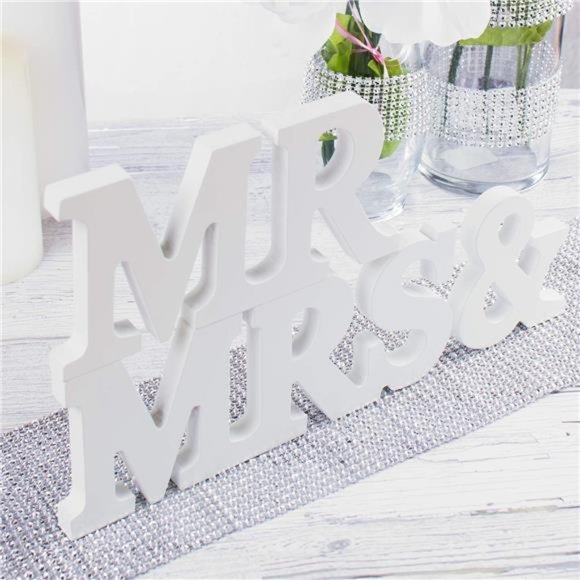 Outlet White Wooden Mr and Mrs Signs Wedding Present for Party Table Top - Picture 4 of 5